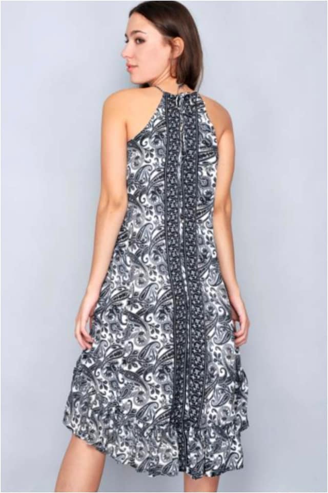Vestido mujer estampado cachemir con volante